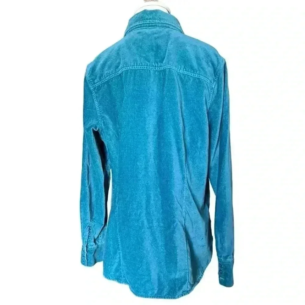 L.L.Bean Women's M Teal Button Up Collar Loose Fit Shacket Shirt